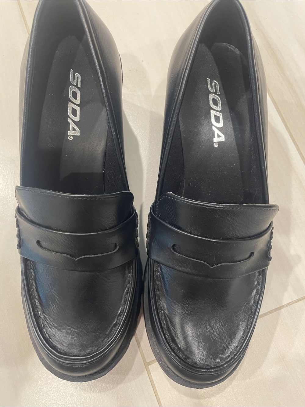 New Soda Black Women's Penny Loafers - Slip-On Classic. Size 7